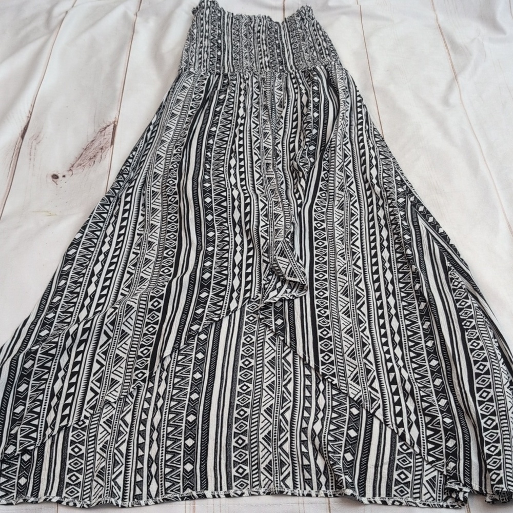 Salty Lemon Strapless High-low Maxi Black and White Print Dress size Large